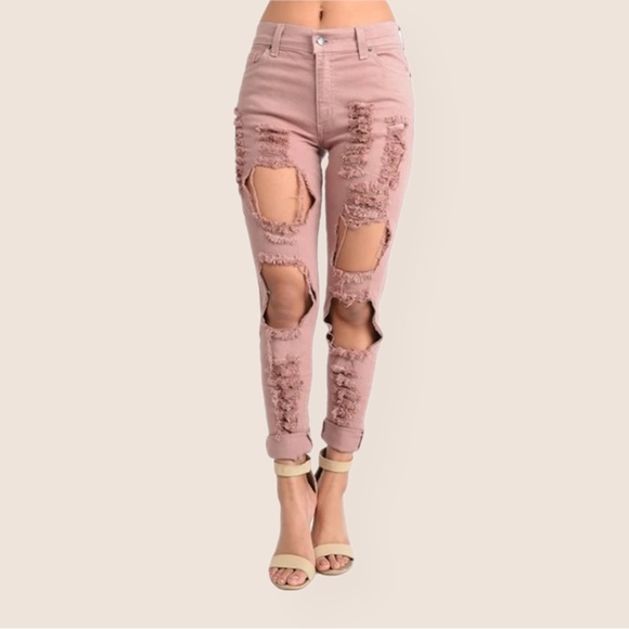 GJG Denim Pink Rose Distressed Skinny Jean - Picture 8 of 13